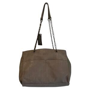 American Leather Co Womens Saco Chain Satchel Grey Smooth Leather Shoulder Bag